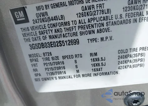 2002 Buick Rendezvous Cxl from USA, damaged, VIN 3G5DB03E02S512699